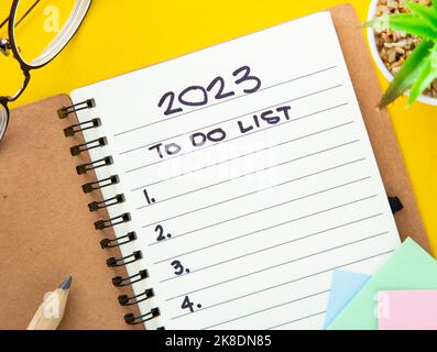 Liste Der Ziele Für Die Auflösung Des Neuen Jahres 2023. Stockfoto
