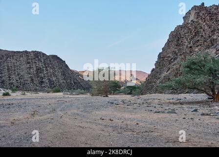 Der trockene Ugab ist ein flüchtiger Fluss in der trockenen Region Damaraland Namibia Stockfoto