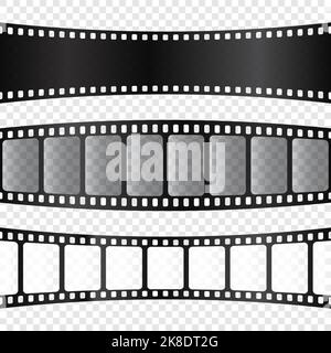 Kollektion mit gebogenen Filmstreifen. Alte Retro-Filmstreifen. Analoges Videoaufnahmematerial. Vektorgrafik Stock Vektor