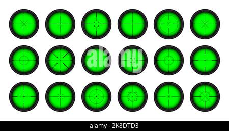 Verschiedene Waffen Nachtsicht, Scharfschützengewehr optische Scopes. Jagdgewehr-Sucher mit Fadenkreuz. Ziel, schießen Marke Symbol. Militärisches Zielschild Stock Vektor