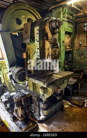 Maschinen in der Hammermühle, Kulturdenkmal des Jahres 2022, Bad Oberdorf im Ostrachtal, Allgäu, Bayern, Deutschland Stockfoto