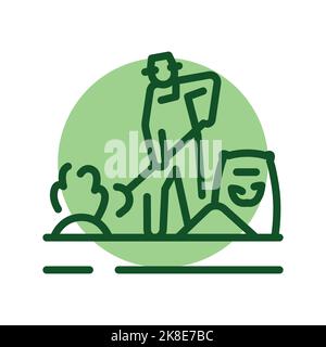 Arbeiter befruchtet das plantscolour-Liniensymbol. Gartenservice. Stock Vektor