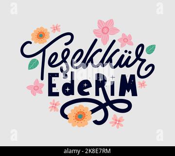 Text auf Türkisch: Danke. Beschriftung. Abbildung mit Tinte. Moderne