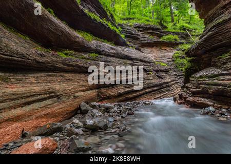 Langzeitbelichtung des Baches in der Taugl-Schlucht bei Salzburg, Österreich, Europa Stockfoto