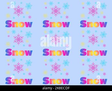Nahtlose Vektor-Muster aus Wort Schnee und Schneeflocken Stock Vektor