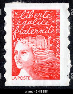 TIMBRE NON OBLITERIE MARIANNE ROUGE. LIBERTÉ. ÉGALITÉ. FRATERNITÉ. RÉPUBLIQUE FRANCAISE. LA POSTE. Stockfoto