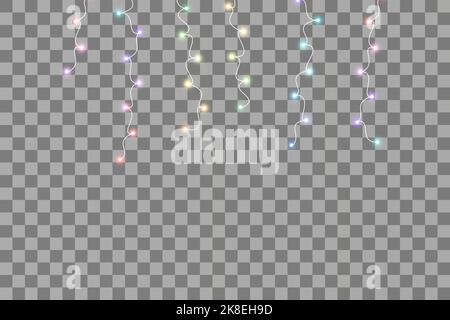 Set von bunten Girlanden, Weihnachtsdekorationen Lichter Effekte. Isolierte Vektordesign-Elemente. Glühende Lichter für Weihnachten Weihnachtsgrußkarten Design Stock Vektor