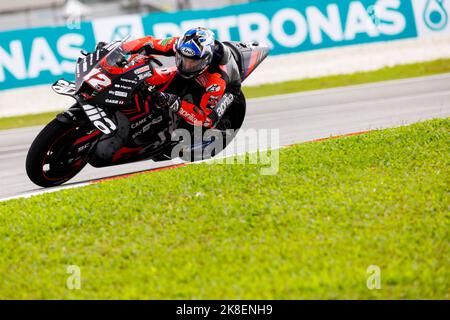 23.. Oktober 2022; Sepang International Circuit, Sepang, MALAYSIA: MotoGP von Malaysia, Renntag: Aprilia Rennfahrer Maverick Vinales beim Aufwärmen beim malaysischen MotoGP Stockfoto