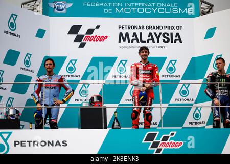 23.. Oktober 2022; Sepang International Circuit, Sepang, MALAYSIA: MotoGP von Malaysia, Renntag: Das Podium nach dem Rennen beim malaysischen MotoGP Stockfoto