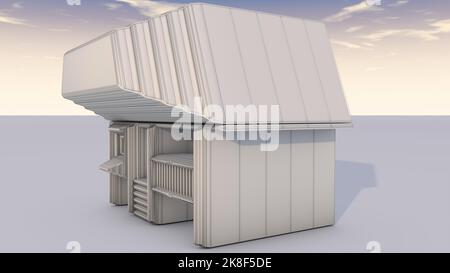 Diese 3D Illustration ist in einer sehr hohen Auflösung für Architekten, Ingenieure, Modellbauer, Künstler und Game Asset-Entwickler vorgestellt, um genau zu folgen. Stockfoto