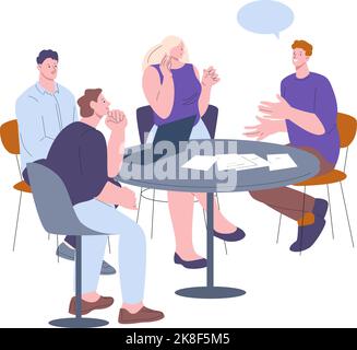 Freunde treffen sich an der Rezeption. Manager-Konferenz, morgendliches Zeitmanagement im Büro. Menschen Gruppe hören professionelle Mann, Vektor Geschäftskonzept Stock Vektor