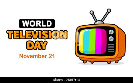 World Television Day Cartoon Banner-Design. Vintage-Fernseher, niedlicher Comic-Stil. Vektorgrafik. Stock Vektor