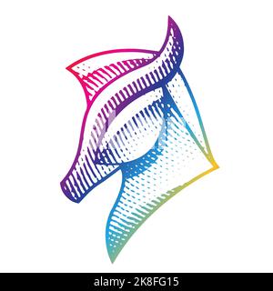 Abbildung eines gravierten Pferdeseglers in Regenbogenfarben, isoliert auf weißem Hintergrund Stock Vektor