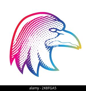 Illustration eines auf weißem Hintergrund eingravierten Adlers in Regenbogenfarben Stock Vektor