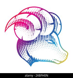 Abbildung der gravierten RAM-Profilansicht in Regenbogenfarben isoliert auf weißem Hintergrund Stock Vektor