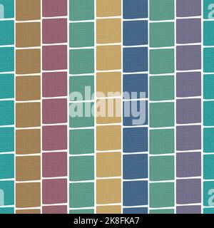 Gestrickte Quadrate im nahtlosen Muster. Doodle Handwerk Elemente Vektor Hintergrund. Modischer handgemachter Druck, dekorative häkelbunte Elemente Stock Vektor