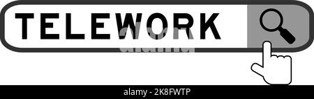Banner in Wort-Telearbeit mit Hand-Over-Lupensymbol auf weißem Hintergrund durchsuchen Stock Vektor