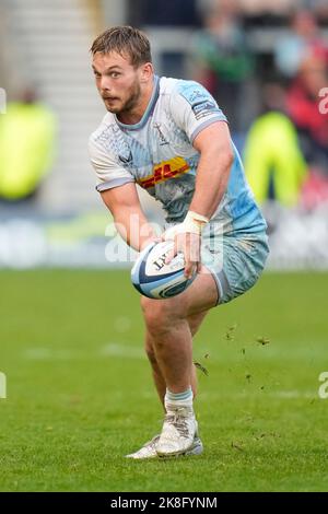 Eccles, Großbritannien. 23. Oktober 2022. Jack Musk #2 von Harlekins während des Gallagher Premiership Spiels Sale Sharks vs Harlekins im AJ Bell Stadium, Eccles, Großbritannien, 23.. Oktober 2022 (Foto von Steve Flynn/News Images) in Eccles, Großbritannien am 10/23/2022. (Foto von Steve Flynn/News Images/Sipa USA) Quelle: SIPA USA/Alamy Live News Stockfoto