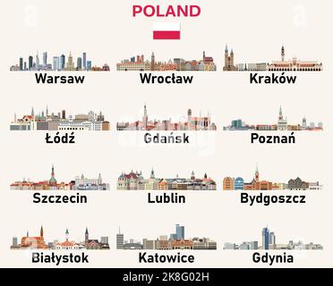 Polen Städte Skylines Vektor Illustrationen Set Stock Vektor