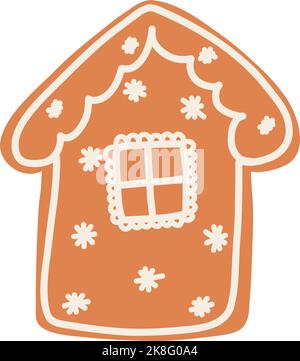 Weihnachts Lebkuchen Cookie im Cartoon-Stil. Handgezeichnete Vektordarstellung von Winterurlaub Essen, Sweet House. Stock Vektor