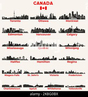 Kanada Städte Skylines Silhouetten Vektorset Stock Vektor