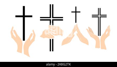 Satz von religiösem Kreuz in den Händen. Vektorgrafik Stock Vektor