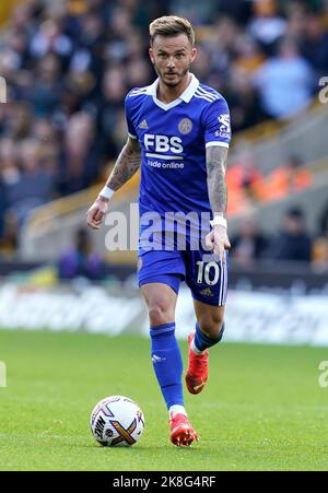 Wolverhampton, Großbritannien. 23. Oktober 2022. James Maddison von Leicester City während des Premier League-Spiels in Molineux, Wolverhampton. Bildnachweis sollte lauten: Andrew Yates/Sportimage Kredit: Sportimage/Alamy Live News Stockfoto