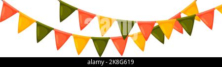 Thanksgiving-Ammer Girlande mit orangefarbener, grüner und gelber Flagge. Herbstferien Party Dekoration. Herbst Wimpel Kette.feiert Karikatur-Flaggen für Dekor Stock Vektor