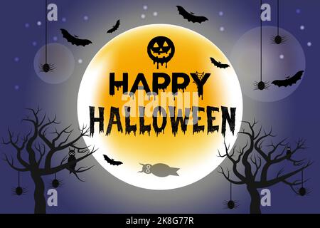 Happy Halloween erschreckende Nacht Hintergrund mit schwarzen Fledermäusen, Spinne, Kürbis, Horror-Nacht-Szene, gruselige Nacht Happy halloween-Festival schrecklich backg Stock Vektor