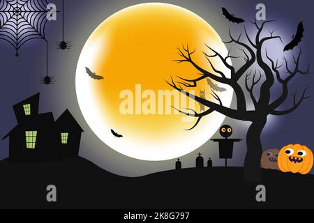 Happy Halloween erschreckende Nacht Hintergrund mit schwarzen Fledermäusen, Spinne, Kürbis, Horror-Nacht-Szene, gruselige Nacht Happy halloween-Festival schrecklich backg Stock Vektor