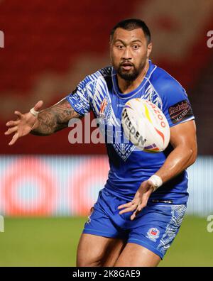 Die Ligi Sao von Samoa während des Rugby-League-Weltcup-Spiels der Gruppe A im Eco-Power Stadium, Doncaster. Bilddatum: Sonntag, 23. Oktober 2022. Stockfoto