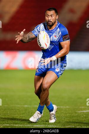 Die Ligi Sao von Samoa während des Rugby-League-Weltcup-Spiels der Gruppe A im Eco-Power Stadium, Doncaster. Bilddatum: Sonntag, 23. Oktober 2022. Stockfoto