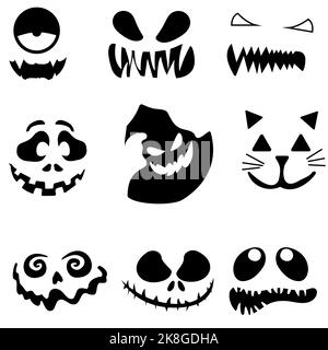 Set von Silhouetten von Halloween-Gesichter auf einem weißen Hintergrund. vektor-Illustration Stock Vektor