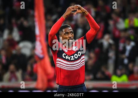 Alexsandro VICTOR DE SOUZA RIBEIRO aus Lille feiert sein Tor während des französischen Fußballspiels Ligue 1 zwischen LOSC Lille und AS Monaco am 23. Oktober 2022 im Pierre Mauroy-Stadion in Villeneuve-d'Ascq bei Lille, Frankreich - Foto Matthieu Mirville / DPPI Stockfoto