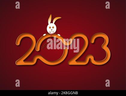 Chinesisches Neujahr 2023 Jahr des Kaninchens, chinesisches Tierkreiszeichen, Lunar Neujahrskonzept, Vektor isoliert auf rotem modernem Hintergrunddesign Stock Vektor