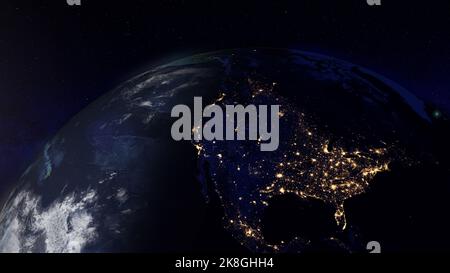 Erdglobus bei Nacht konzentrierte sich auf die Vereinigten Staaten von Amerika Stockfoto