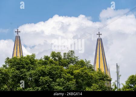 Blick auf die Kathedrale nur Türme Guadalajara Central Cathedral, in Jalisco, Mexiko Stockfoto