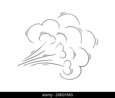 Symbol für „Doodle Air Flow“ oder „Wind Blow“. Wirbeln, Gust, Rauch, Staub in Cartoon-Stil von Hand gezeichnet isoliert auf weißem Hintergrund. Vektordarstellung. Stock Vektor