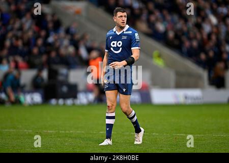 Eccles, Vereinigtes Königreich. 23. Oktober 2022. Premiership Rugby. Sale V Harlequins. AJ Bell Stadium. Eccles. Sam James (Sale) während des Sale V Harlekins Gallagher Premiership Rugby-Spiels. Kredit: Sport In Bildern/Alamy Live Nachrichten Stockfoto