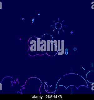 Symbol der Gradientenlinie für Wolken und Sonne, einfache Abbildung auf dunkelblauem Hintergrund, mit Wettervorhersage verbundener unterer Rand. Stockfoto