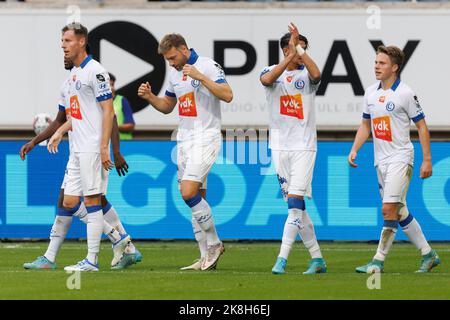 Laurent Depoitre von Gent feiert am Sonntag, 23. Oktober 2022, in Gent, am 14. Tag der ersten Division der belgischen Meisterschaft 2022-2023, nach einem Treffer bei einem Fußballspiel zwischen KAA Gent und RFC Seraing. BELGA FOTO KURT DESPLENTER Stockfoto