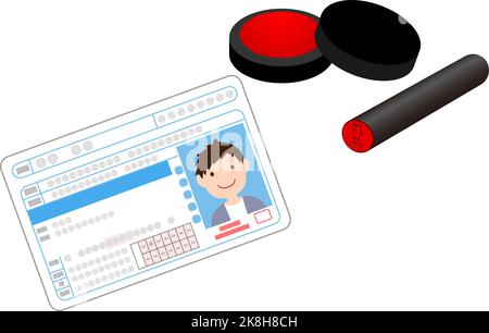 Abbildung des Siegels und des Tintenpads sowie des Führerscheins Stock Vektor