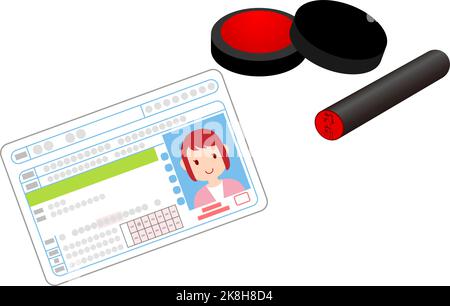 Abbildung des Siegels und des Tintenpads sowie des Führerscheins Stock Vektor