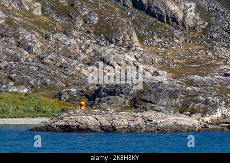 Leuchtturm in Nanortalik, Gemeinde Kujalleq, Grönland, Königreich Dänemark Stockfoto