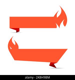Heißes Verkaufspreis Angebot Deal Etiketten mit Flamme. Design-Vorlage für Feueraufkleber. Papier Origami-Band Bannerset. 3D Abbildung isoliert auf weiß. Stockfoto