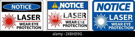 Hinweis: Laserschutzschild Mit Augenschutz Auf Weißem Hintergrund Stock Vektor