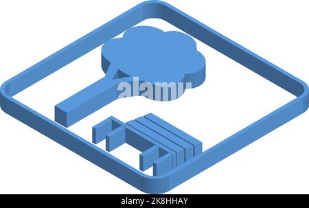 Blaue isometrische Symboldarstellung von Baum und Bank Stock Vektor