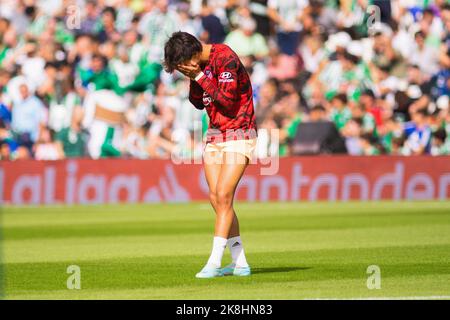 Sevilla, Spanien. 23. Oktober 2022. Joao Felix von Atletico de Madrid reagiert während des La Liga Santander 2022/2023-Spiels zwischen Real Betis und Atletico de Madrid im Benito Villamarin-Stadion.(Final Score; Real Betis 1:2 Atletico de Madrid) Credit: SOPA Images Limited/Alamy Live News Stockfoto