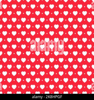 Valentine Nahtloses Herz-Vektor-Muster. Einfache weiße Herzen auf rotem Hintergrund. Stock Vektor