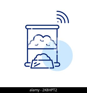 Automatische Heimtierzuführung mit Fernbedienung und WLAN-Ausgang. Pixel-perfektes, bearbeitbares Strichsymbol Stock Vektor